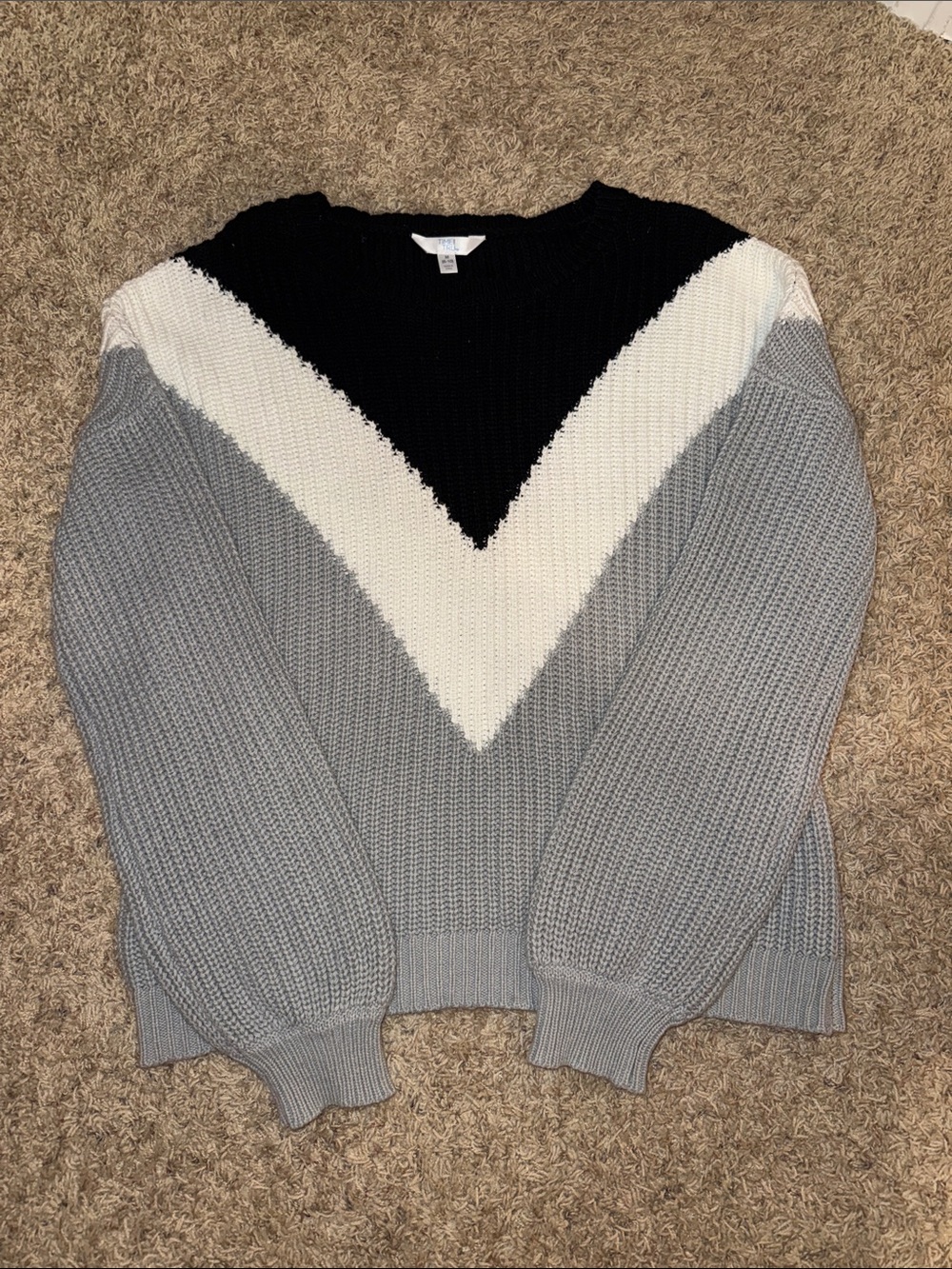 Time and Tru Chevron Colorblock Knit Sweater - Black, White & Gray
